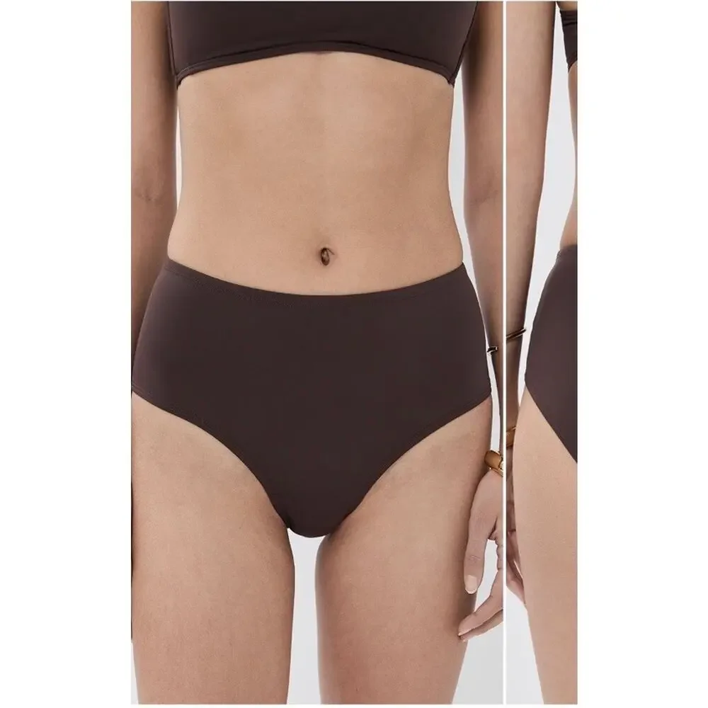 STAUD Devon High Rise Bikini Bottoms Brown Sz M NWT $95